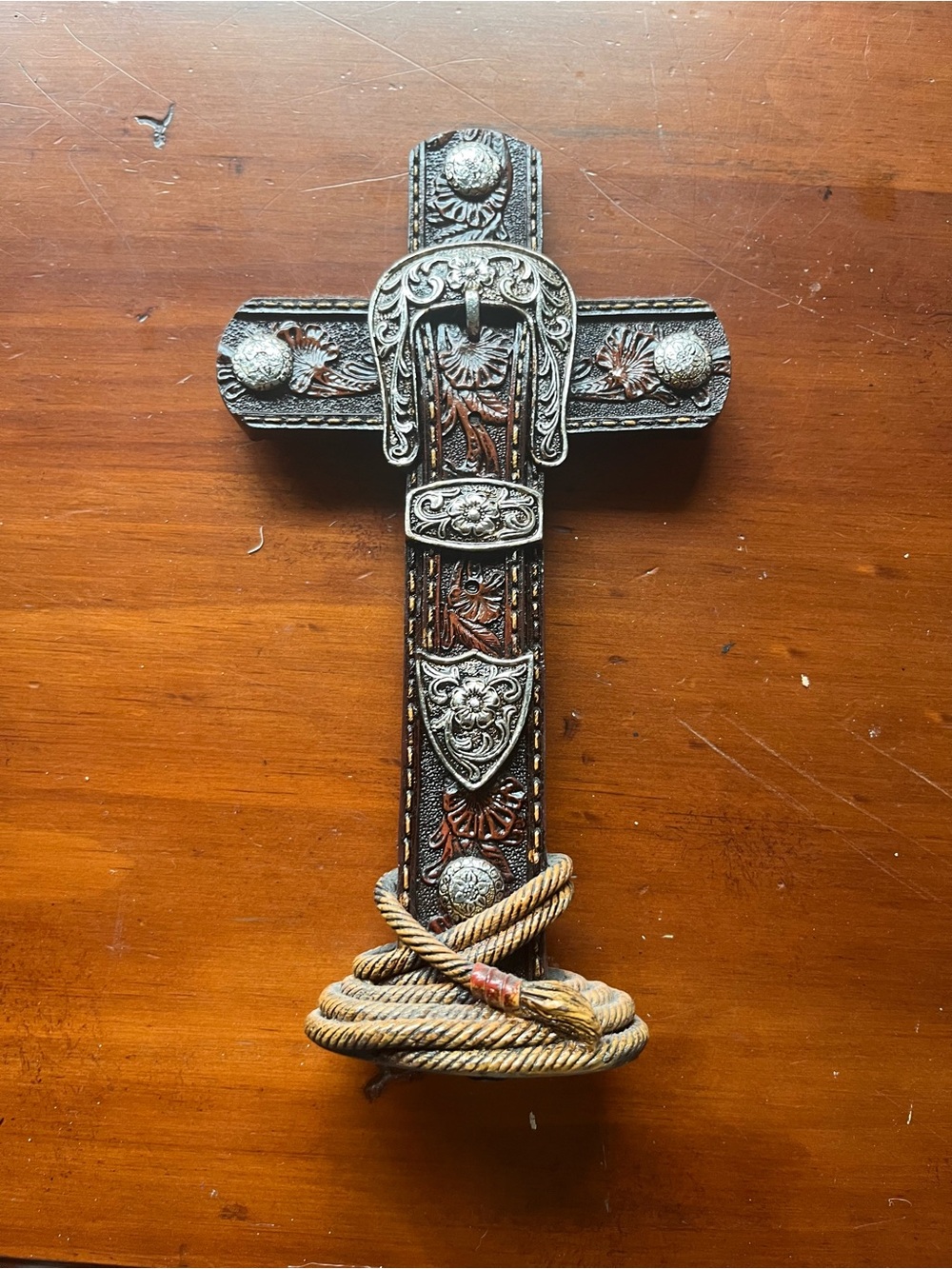 Decorative Western-Style Brown and Silver Cross stand